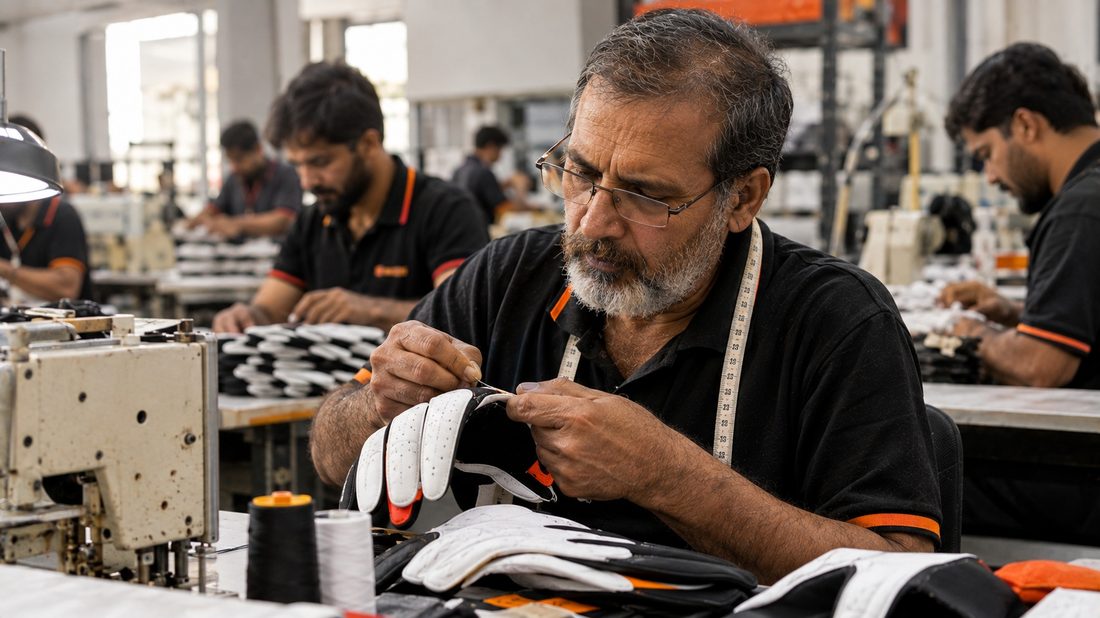 Senior ProGrip inspector checking golf glove stitching