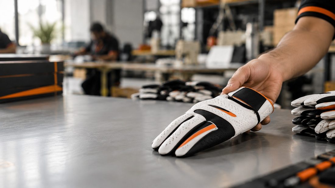 Finished glove being checked before packing